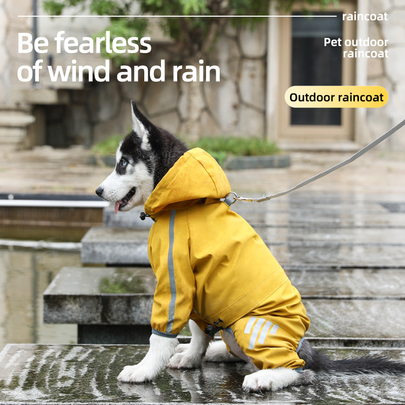 cross-border new arrival traction dog four-legged raincoat waterproof large， medium and small dogs pet rain outing pet raincoat