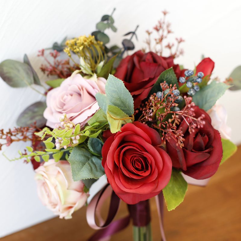 红色系中式婚礼韩式新娘伴娘结婚手捧花家居花束装饰旅拍玫瑰花束