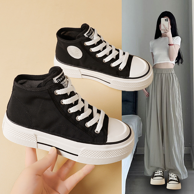 厚底网面帆布鞋女春夏季新款轻便透气高帮女鞋夏天网纱运动休闲鞋