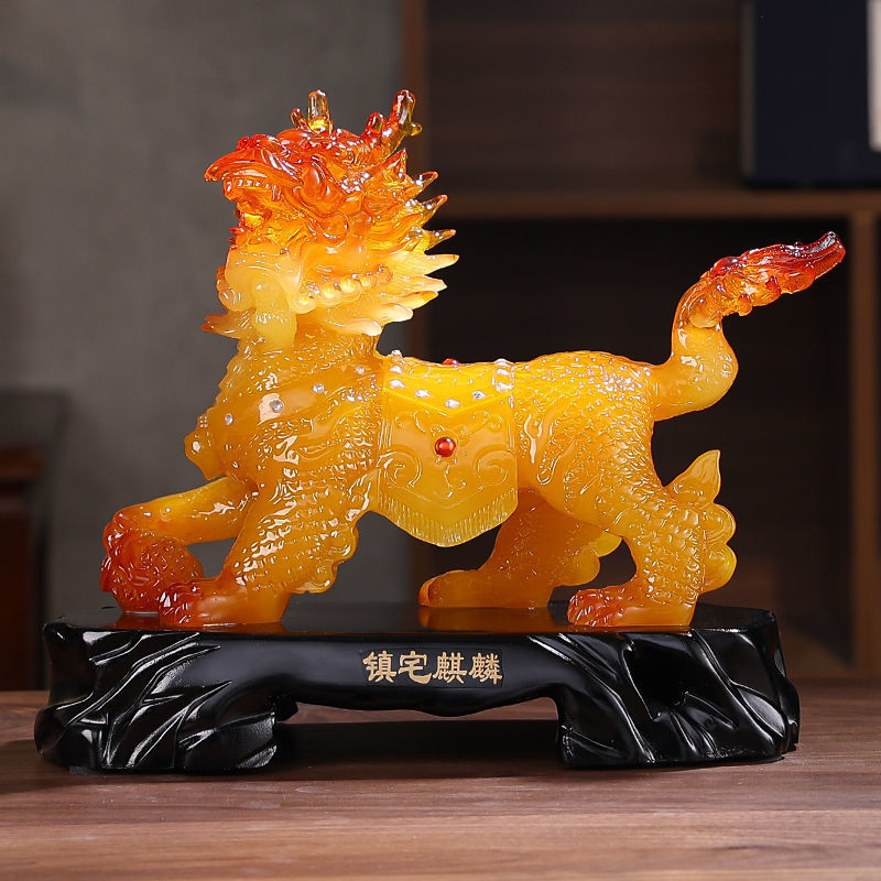 麒麟摆件玉麒麟一对客厅办公室装饰工艺礼品摆设开业送礼工艺品