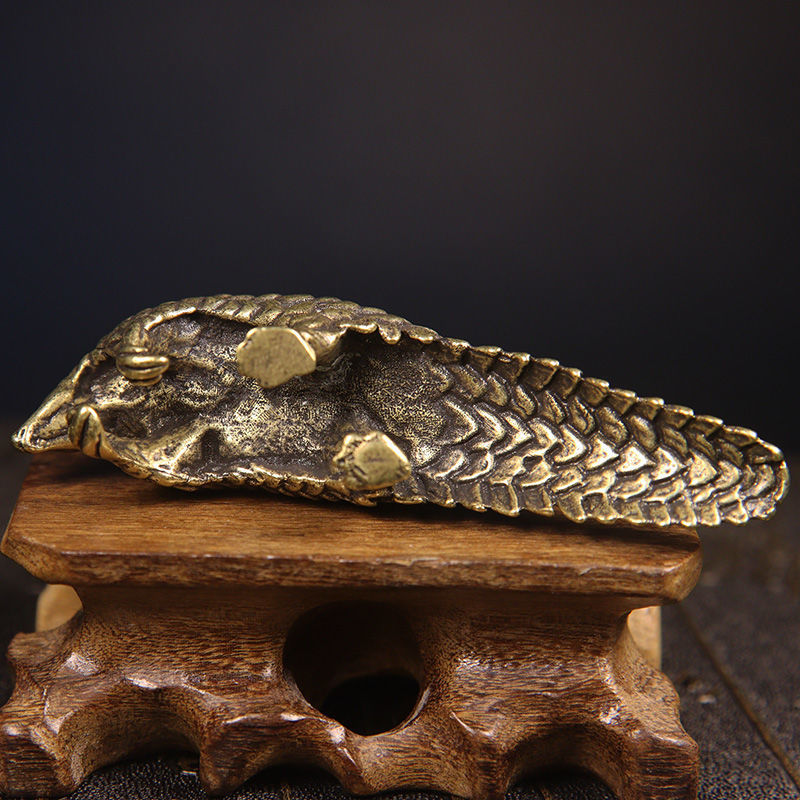 实心黄铜迷你穿山甲桌面摆件纯铜仿真动物茶宠复古铜器古玩收藏品