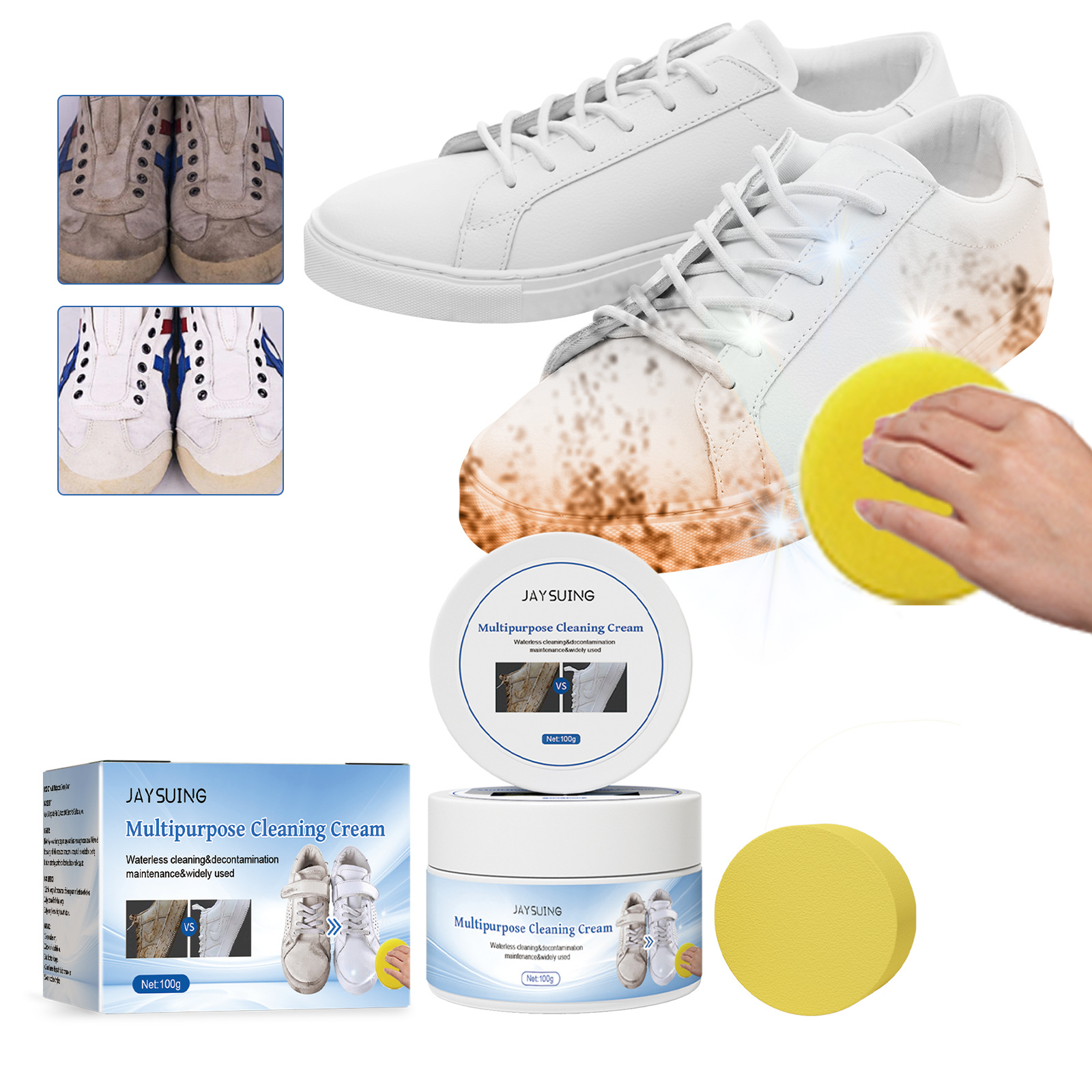 Jaysuing Multi-Purpose Decontamination Cream White Shoes Sofa Leather Cleaning Stain Yellow Edge Multi-Functional Cleaning Cream