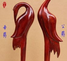 2O6X批发红木色木雕仙鹤工艺精致居家生活装饰品实木摆件结婚庆祝