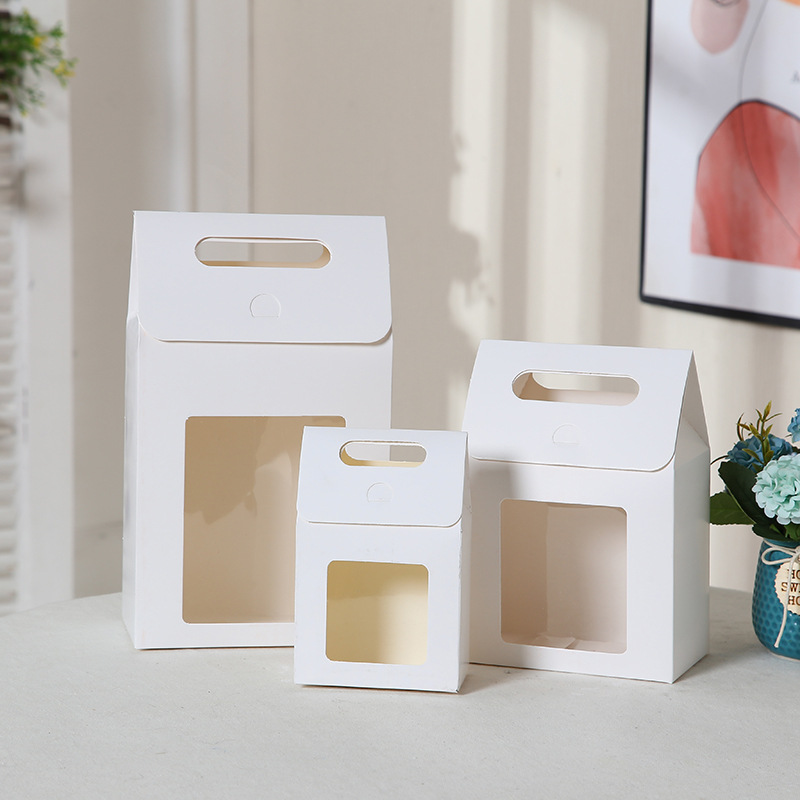 Exclusive for Cross-Border Gift Box Small Fresh Self-Supporting Gift Box Simple Solid Color Portable Window Kraft Box