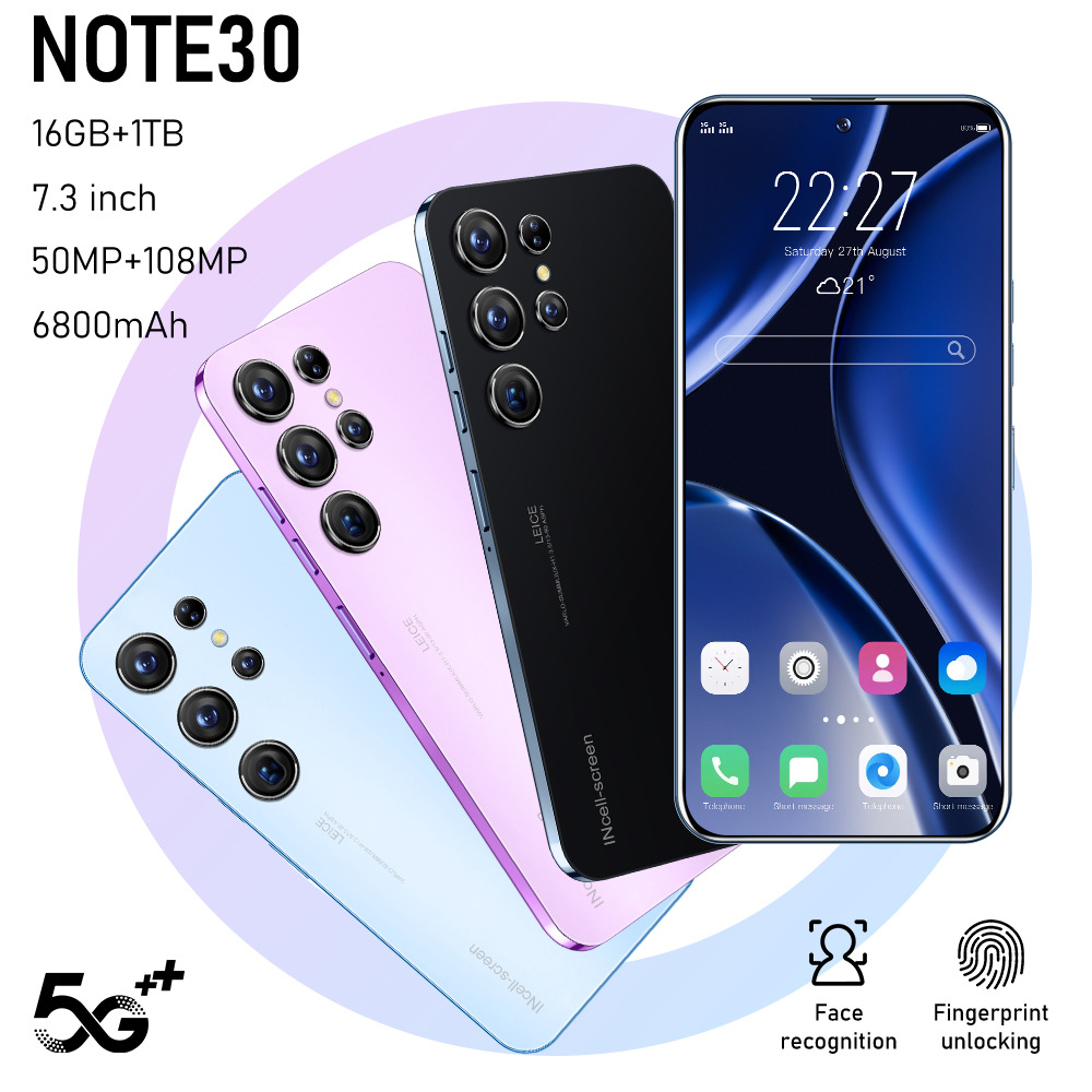 跨境新款note 30真4g安卓11真穿孔7.3寸incell hd 大屏800万像素