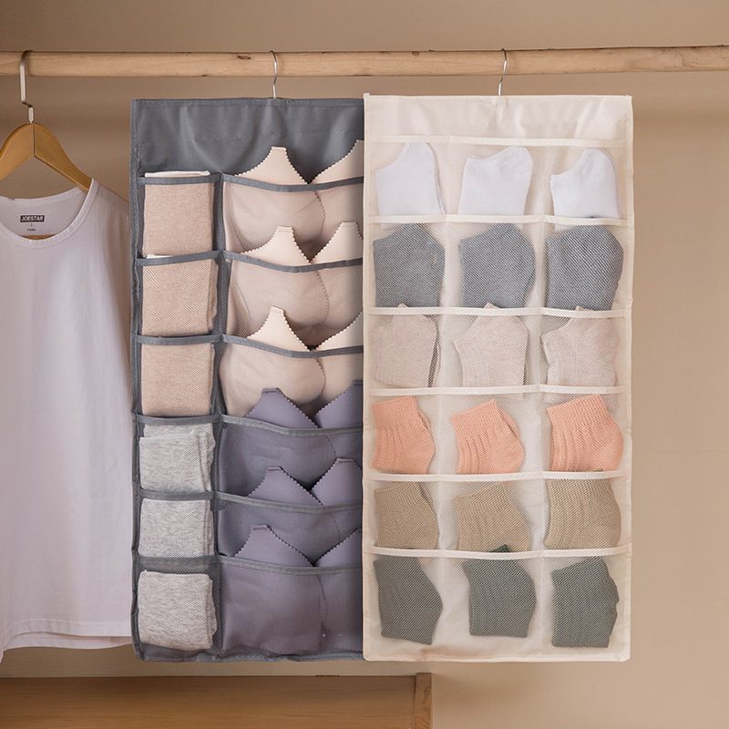 fabric wall hanging underwear storage bag socks storage hanging bag household wardrobe bra underwear double-sided storage bag wholesale