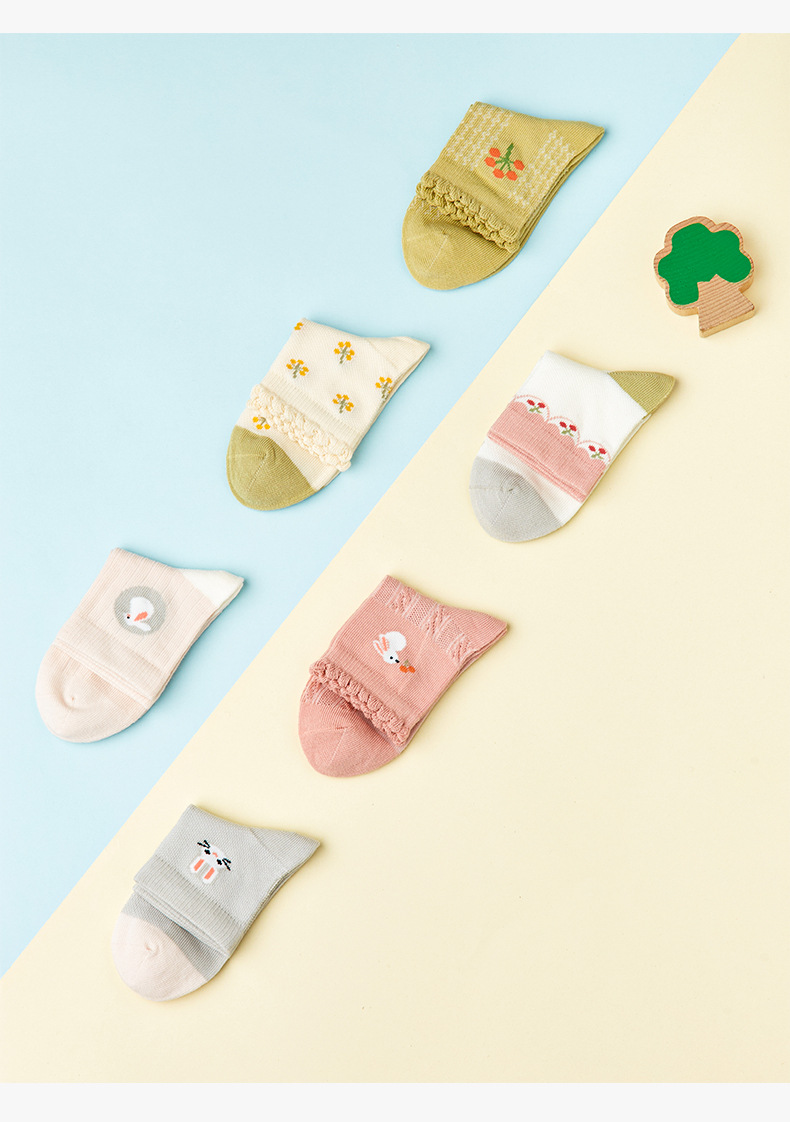 贝比童袜2022新款女童夏季袜子6双/盒糖果色公主袜小学生儿童薄袜