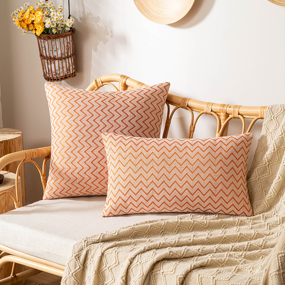 Retro Double-Sided Corrugated Jacquard Pillow Cover Nordic Style Living Room Sofa Cushion Waist Pillow Bedside Throw Pillowcase Removable and Washable
