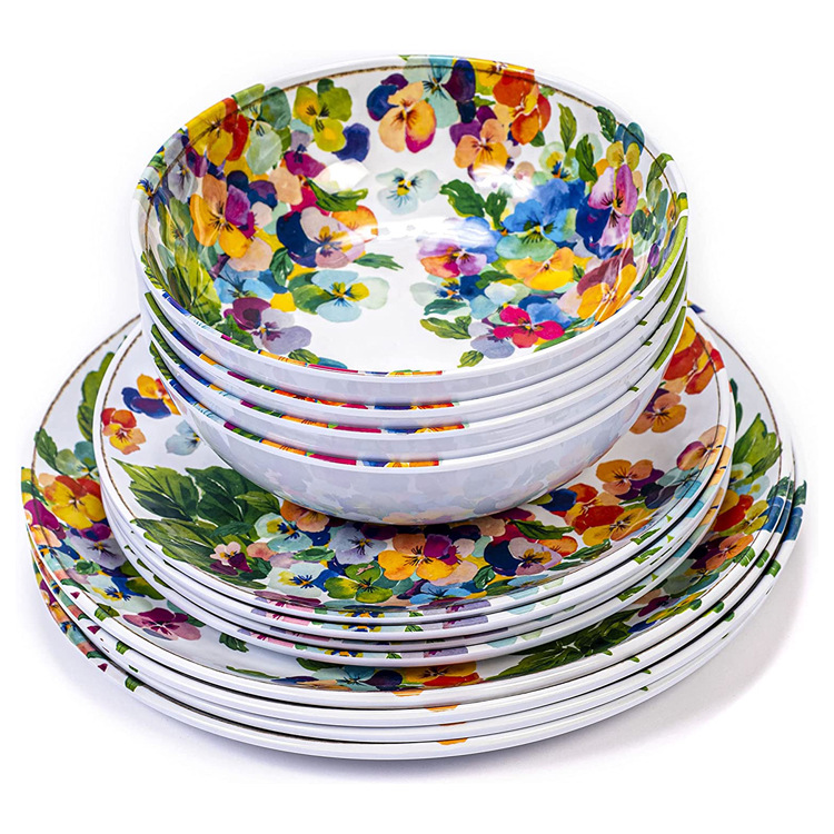 Classic Hot Selling Melamine 12-Piece Tableware Set Suit Melamine Service Plate Bowl Dishwasher Safe Food Grade