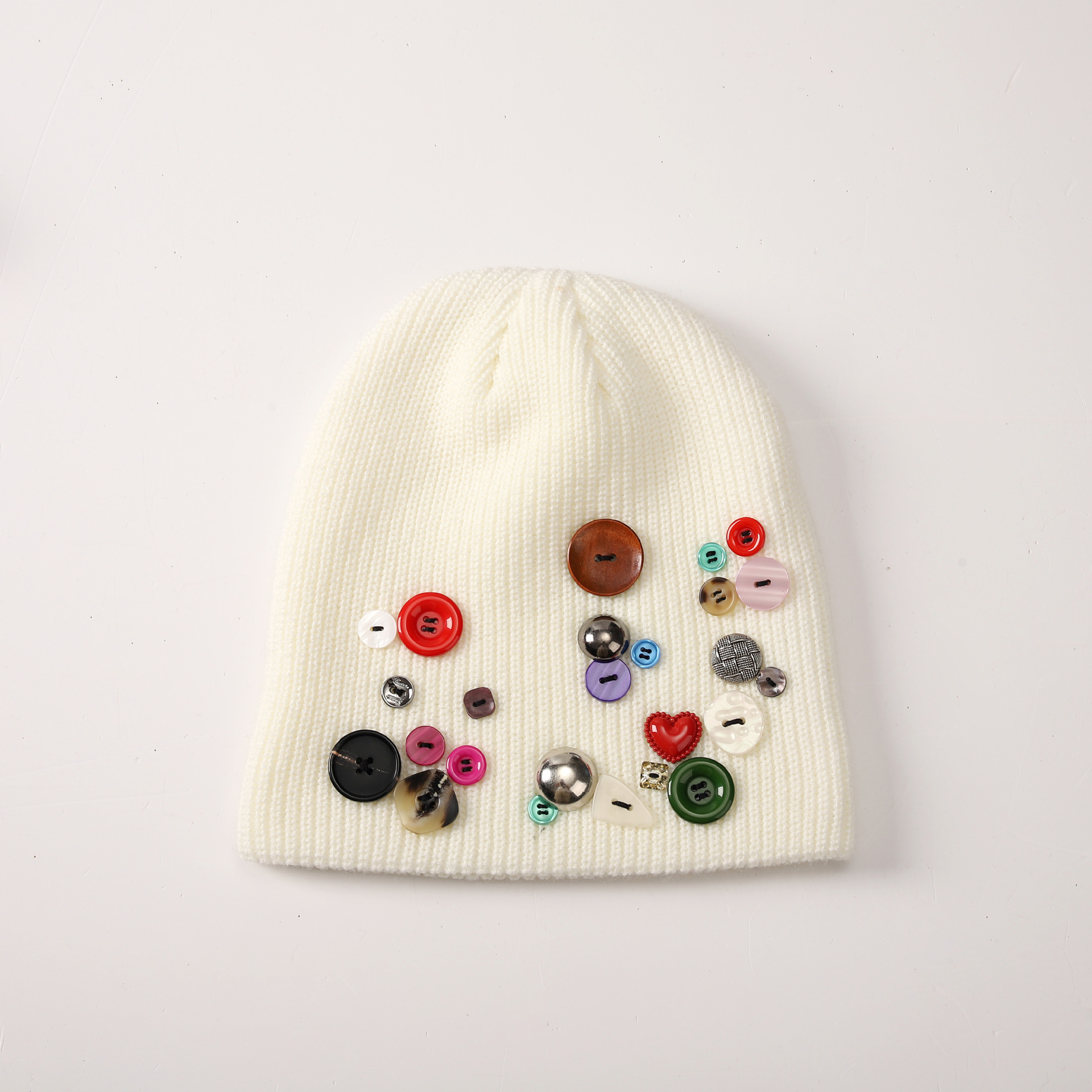 Cross-Border Button Knitted Hat Fashion European and American Female Autumn and Winter Warm Wool Hat Wind and Cold Proof Dome Pullover Hat