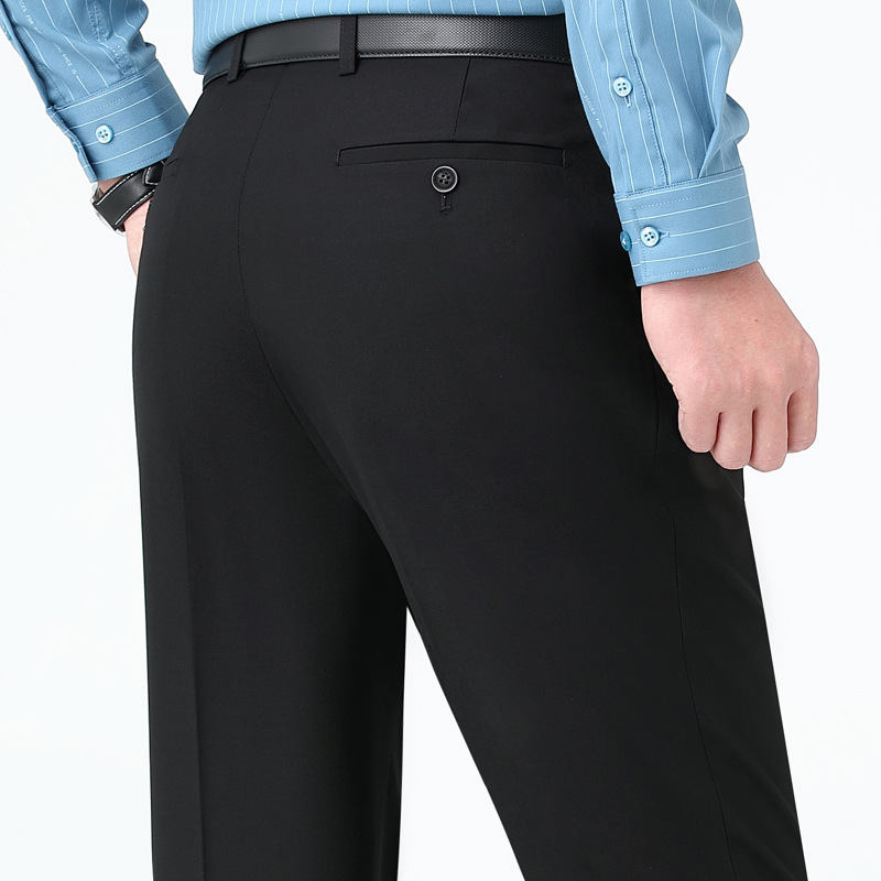 男士商务正装西裤直筒宽松中年男裤加绒加厚上班工装免烫西装裤男