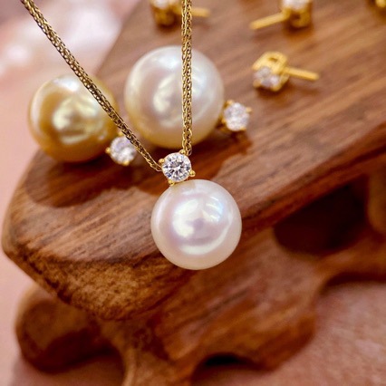 18k金珍珠项链 经典戴妃款爱迪生珍珠吊坠11-12mm简约百搭送银链