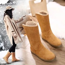 冬季新款绒面平底加绒加厚保暖女鞋女靴皮靴子棉靴中筒雪地靴