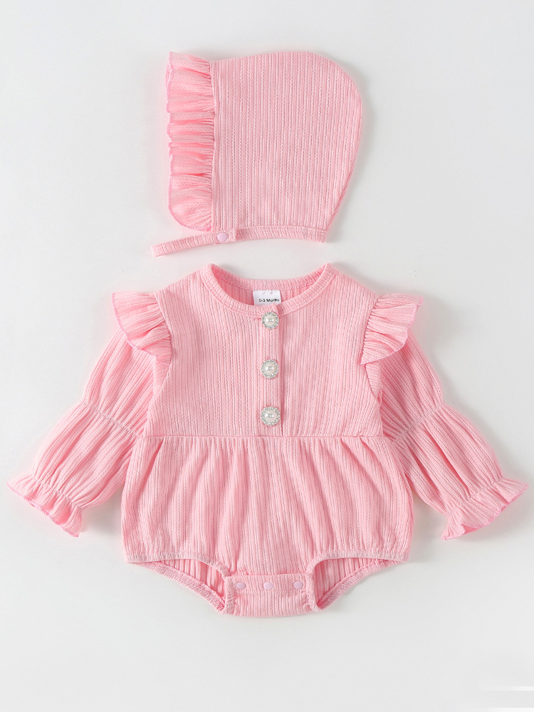 Baby Jumpsuit Ins Style Class a Baby Girl Spring Sheath Sweet Princess Newborn Long Sleeve Triangle Romper Baby Clothes