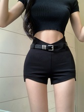 黑色高腰紧身性感辣妹修身显瘦短裤女2024夏季新款小个子休闲裤子