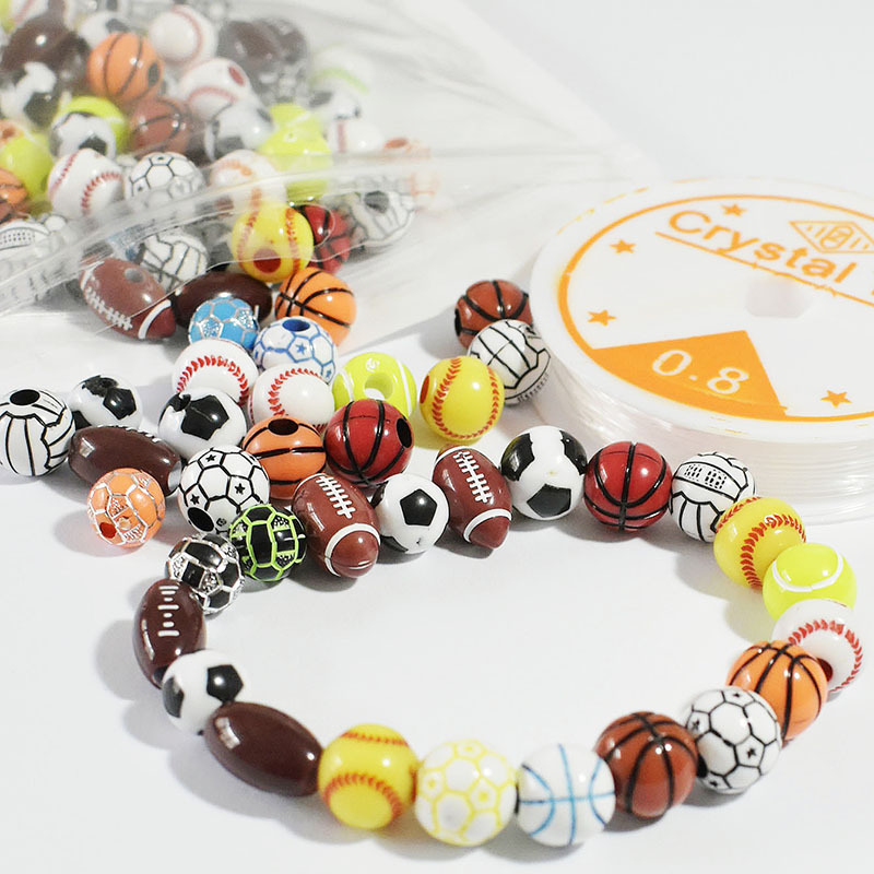 50 PCs Ornament Accessories Children's Handmade Bead Material Acrylic Baseball Basketball Football Tennis Scattered Beads Batch Boxed