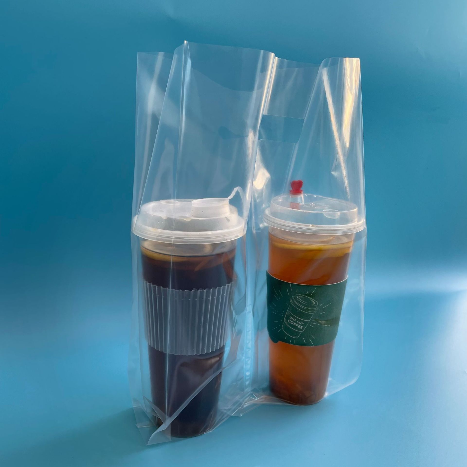 一次性塑料打包袋 透明单杯袋加厚外卖袋 双杯奶茶饮料杯袋手提袋