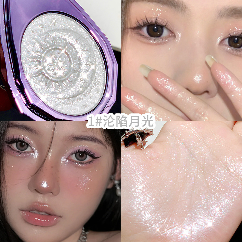 Xixi Luxury Purple Diamond Highlight Powder Face Brightening Mashed Potatoes Highlight Repair Makeup Palette Delicate Soft Glutinous No Falling out