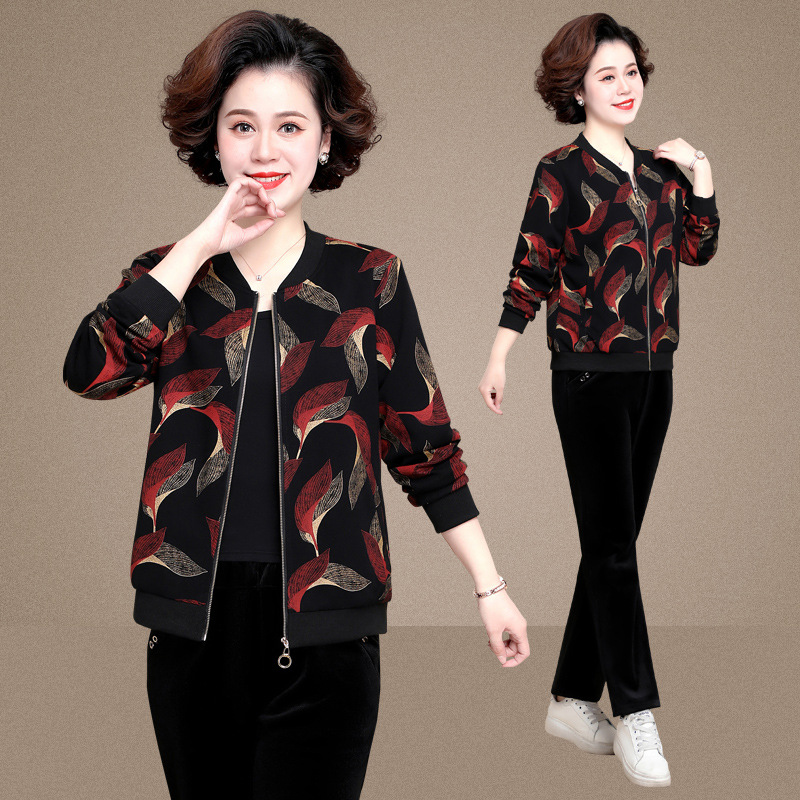 中老年休闲运动服套装女春秋时尚两件套40岁50中年妈妈装春装外套