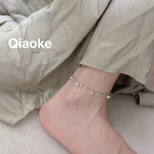 韩国个性新款S925纯银大小圆珠脚链女孩高级感不掉色可调节足饰品