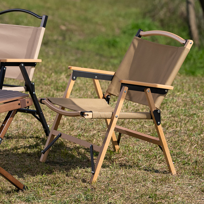 户外露营折叠椅加高加宽克米特椅便携榉木休闲椅自驾实木靠背椅