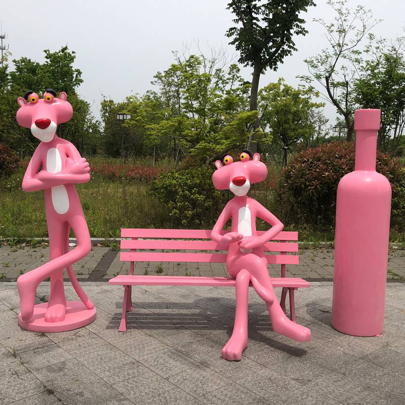 粉红豹玻璃钢卡通雕塑户外幼儿园网红店装饰花园美陈商场大摆件