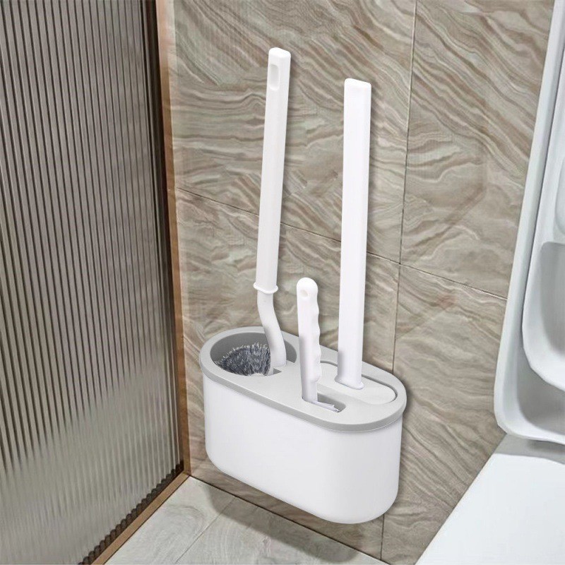 Japanese Style Wall Hanging Toilet Brush Set Bathroom Dead-Zone Free Toilet Brush Long Handle Soft Bristles Cleaning Brush Household Daily Necessities