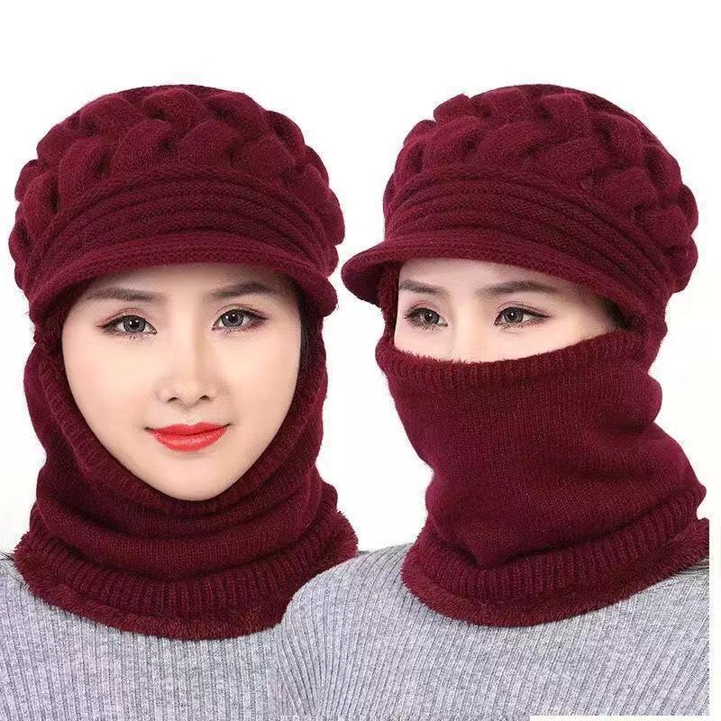 Middle-Aged and Elderly Mothers Woolen Cap Elders Grandma Ladies Autumn and Winter Warm Hat Ladies Winter Thickening One-Piece