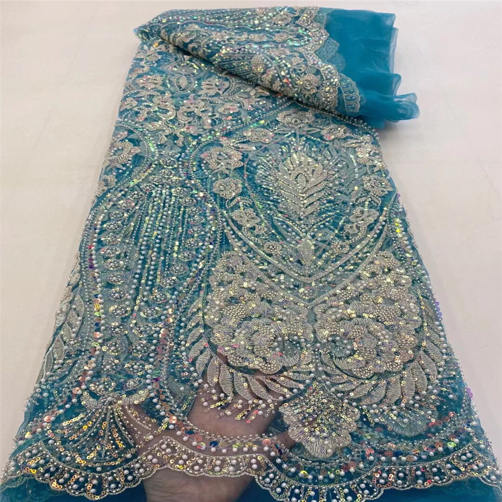 工厂高端婚纱礼服珠管绣面料新款重工手工珠绣花布蕾丝刺绣网布料