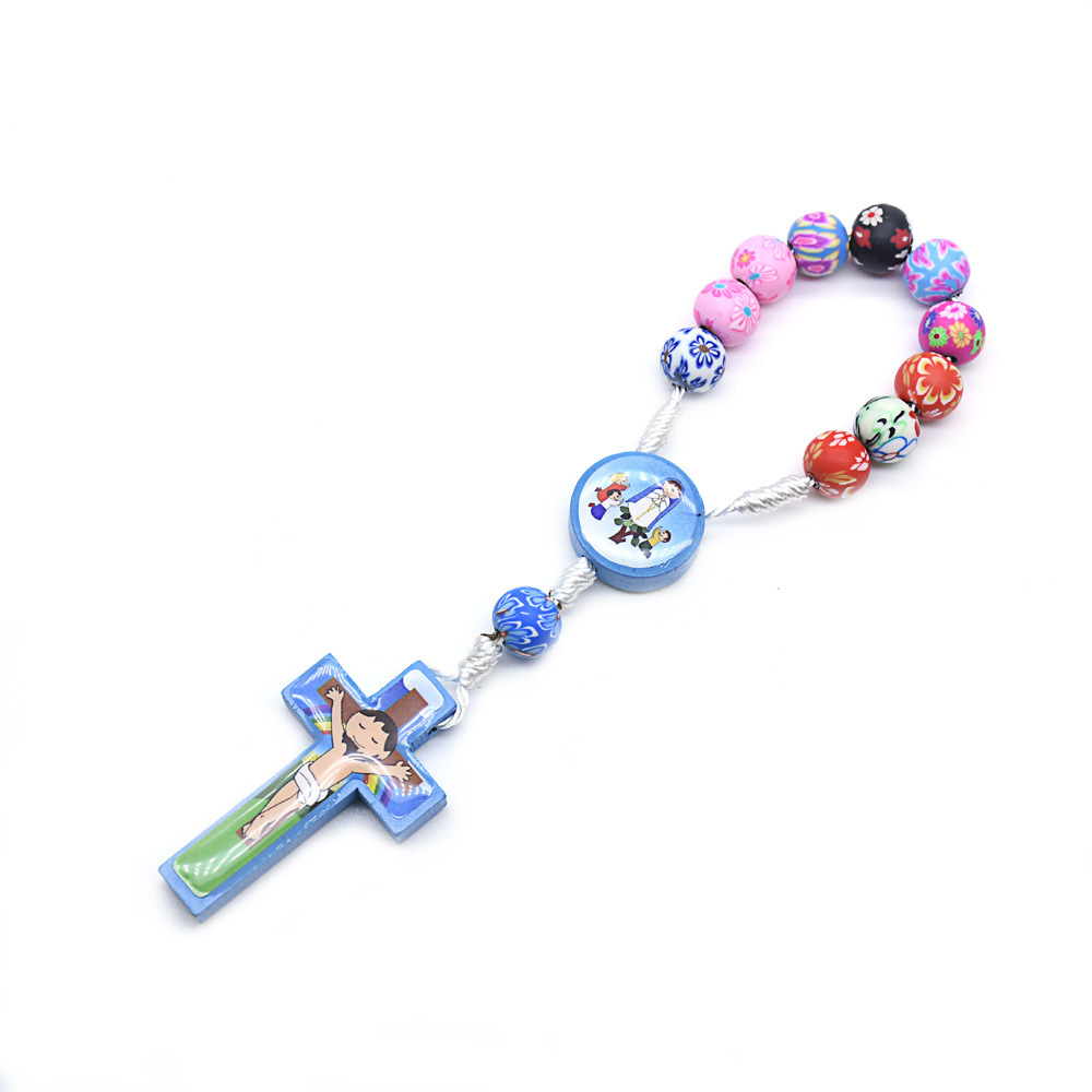 Wholesale Cross Bracelet Handmade Rosary Bracelet Color Polymer Clay Children's Cross Prayer Beads Rosary