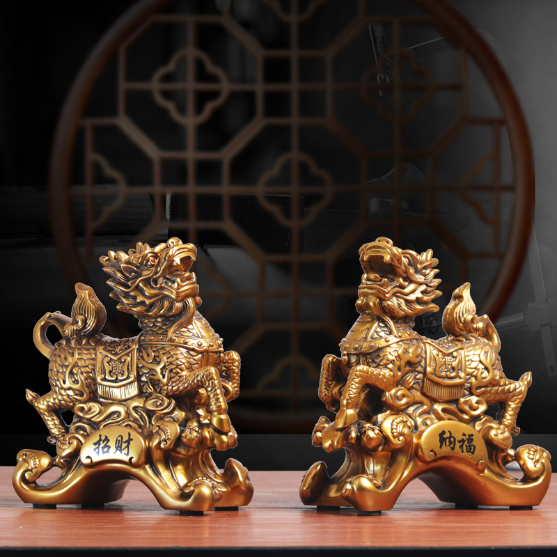 麒麟摆件一对大号招财仿铜质家居卧室玄关办公桌面装饰品摆设礼品