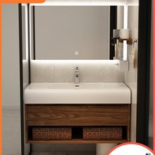 新中式黑胡桃木色卫浴室柜组合卫生间洗漱台一体洗脸盆洗手池洁具