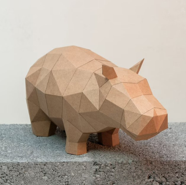 欧美创意3d纸模diy材料包 迷你河马 动物手工制作纸模材料