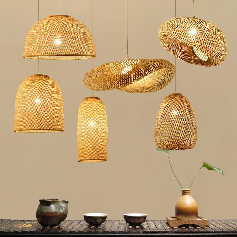Bamboo Artwork Chandelier Zen Tea Room Tea Table Creative Personality Lantern Bamboo Woven Japanese Style Restaurant and Cafe Clothing Store Lampshade