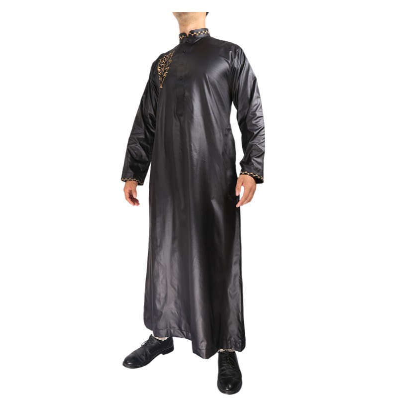 Foreign Trade in Stock Bright Velvet Men's Arab Robe Long Sleeve Stand Collar Fashion Embroidery Week Gown