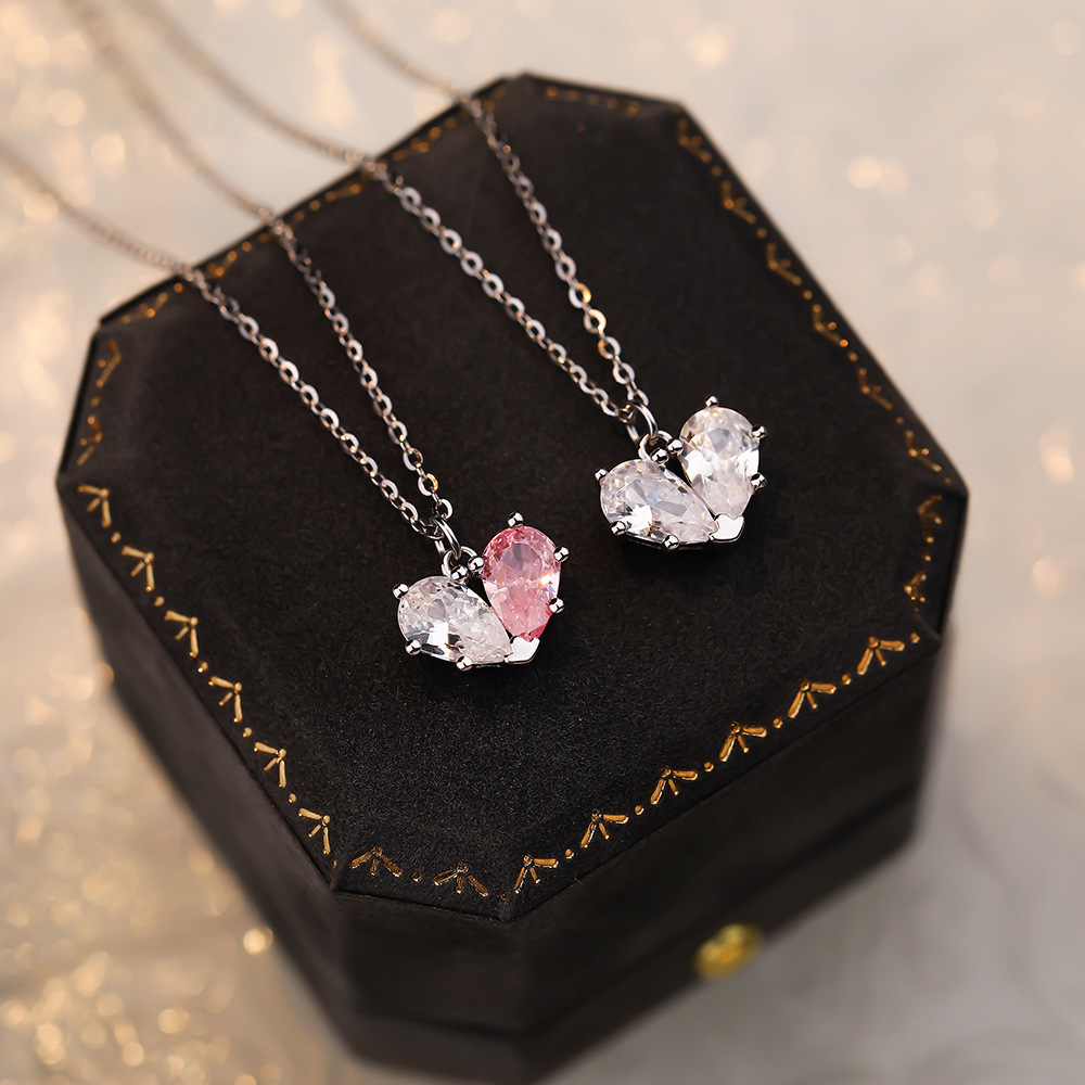 达米拉s925纯银相伴爱心项链女小众轻奢锆石锁骨链情人节礼物首饰