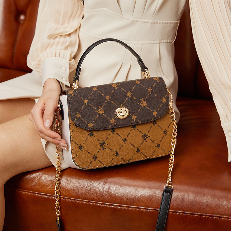 wdpolo品牌专柜正品女包轻奢老花复古包包手提单肩斜挎链条小方包