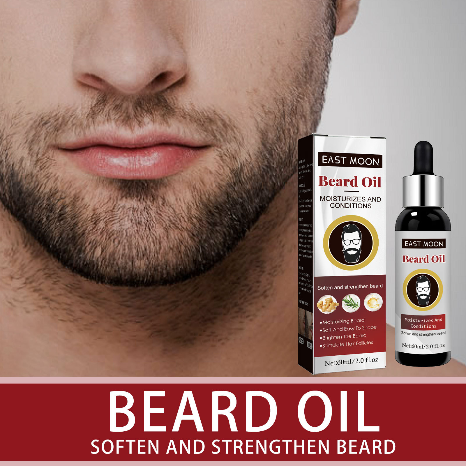 East Moon Beard Treatment Oil Men's Beard Hair Thick Repair Strong and Strong Hair Treatment Oil