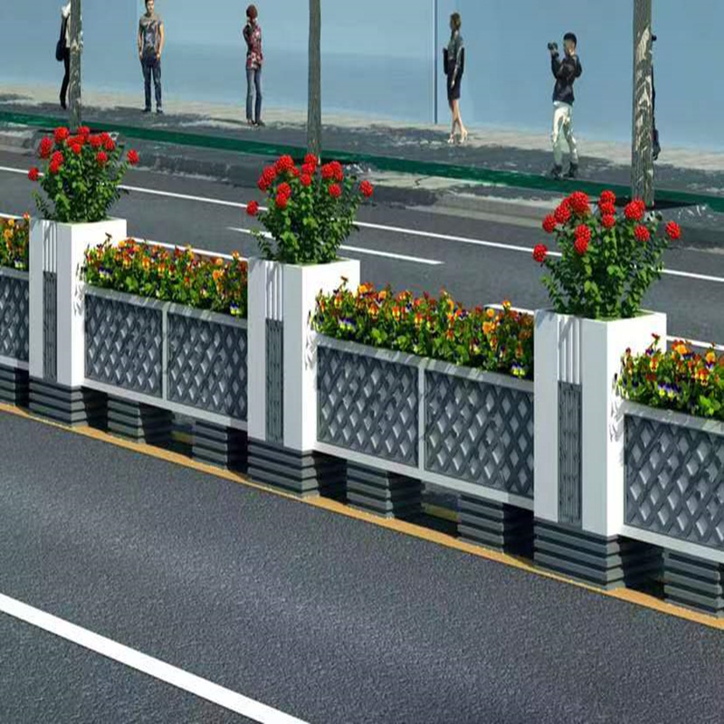 定制铝合金花箱护栏pvc塑木锌钢底座市政交通城市道路绿化隔离