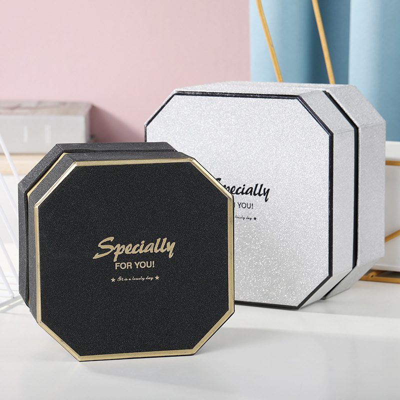 New Gift Box Black Gold Separate Packing Box Octagon Box Special Frosted Material Tiandigai Packing Boxes