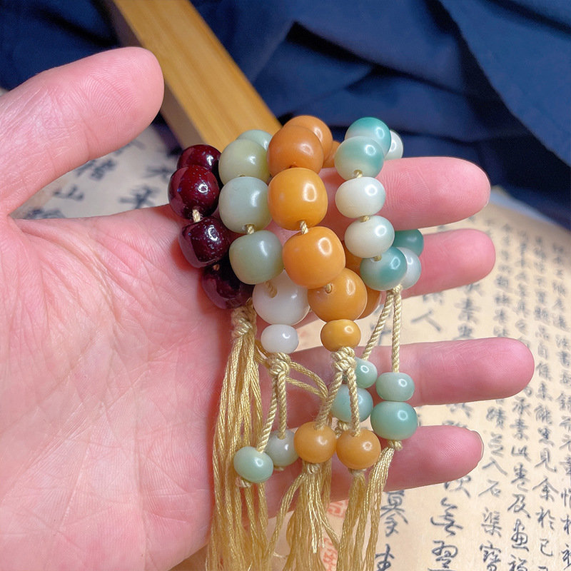 捻指尖手念珠天然白玉菩提根小手老型桶绕指柔文玩小手串佛珠手串