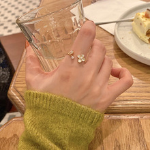 轻奢气质花朵戒指女精致珍珠锆石韩国网红时尚手饰个性开口食指戒