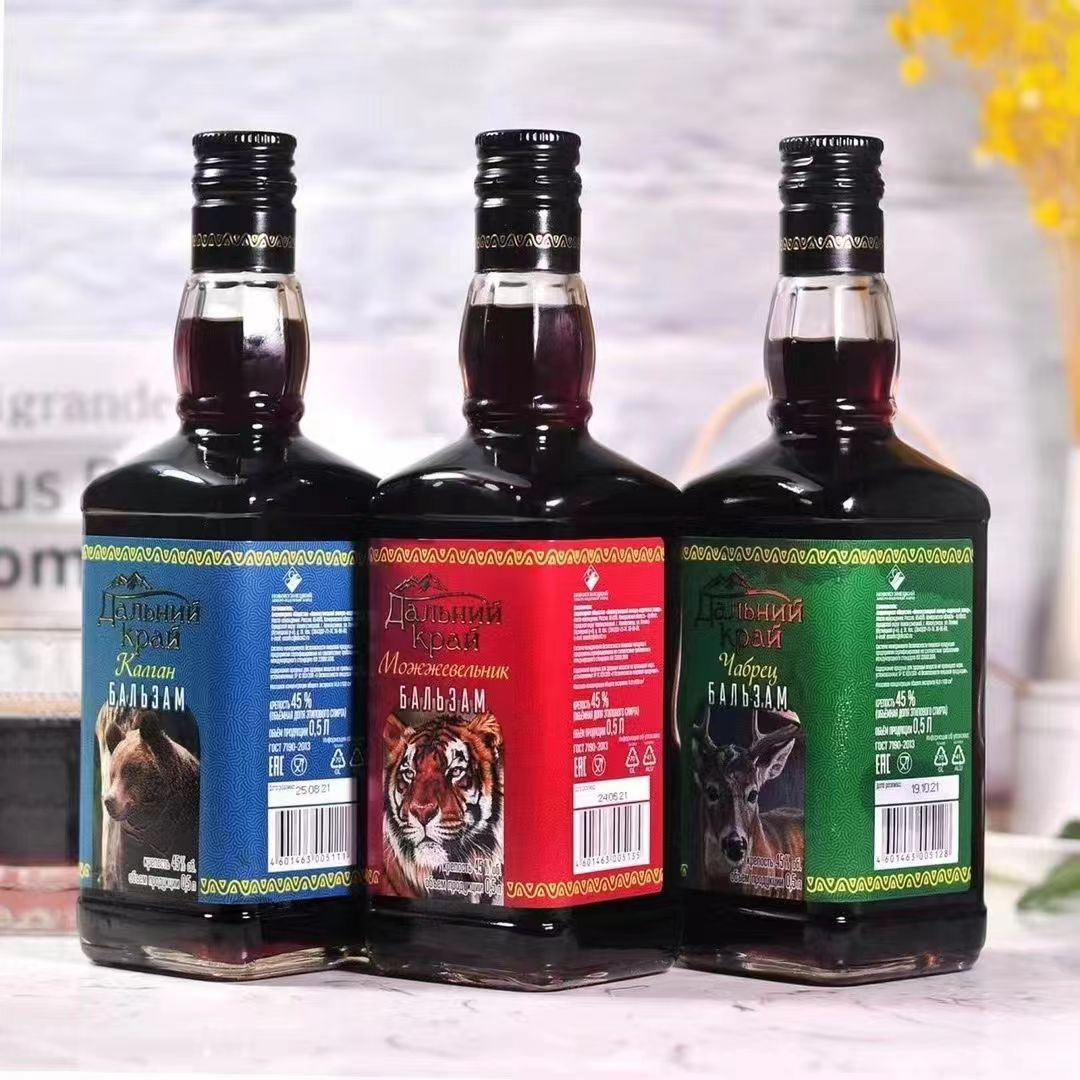 俄罗斯虎头酒原装进口边疆区杜松配制酒虎熊鹿头标中草药酒500ml