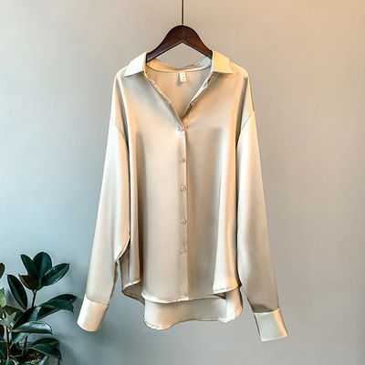 Long Sleeve Satin Shirt Women's Design Sense Niche 2024 Spring and Autumn Sun Protection All-Match Drape Retro Hong Kong Style Shirt Top Women Clothes