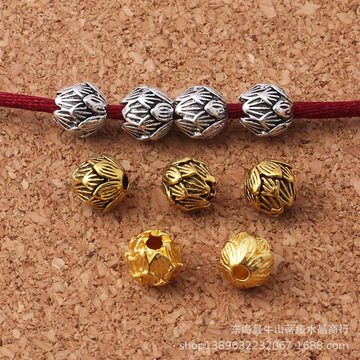diy饰品配件 藏银复古合金莲花珠子 7mm古银古金色佛珠配件批发