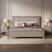 莫兰迪灰全实木床现代简约1.5m1.8米2x2米美式轻奢高档主卧双人床