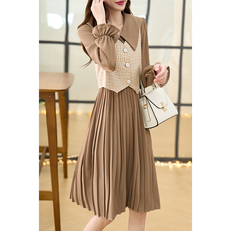 法式复古马甲连衣裙套装女2023新款秋季气质收腰显瘦长裙子两件套