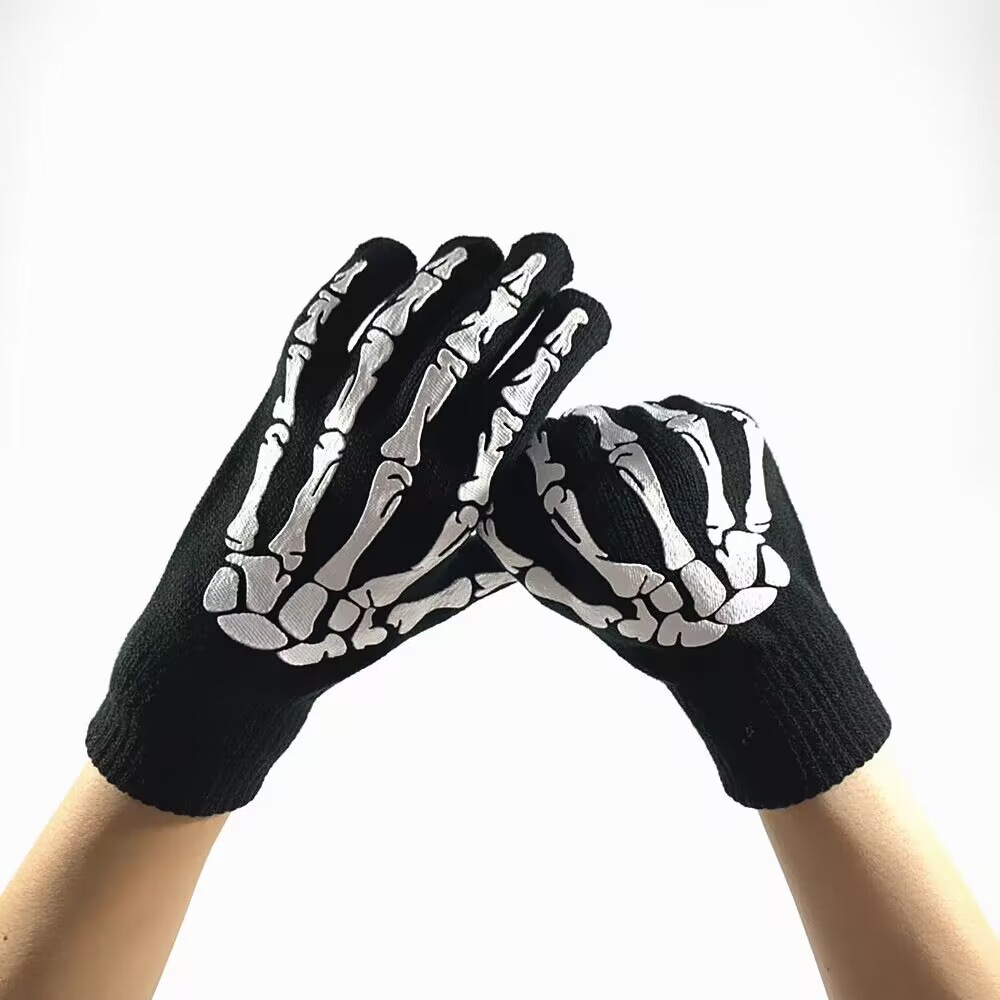 Cross-Border Adult and Children Winter Thermal Knitting Gloves Halloween Night Glowing Luminous Skull Ghost Claw Gloves