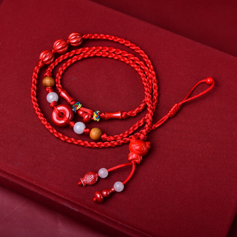 朱砂帝王砂本命年龙女红腰带腰链男八方来援桃木平安扣-阿里巴巴