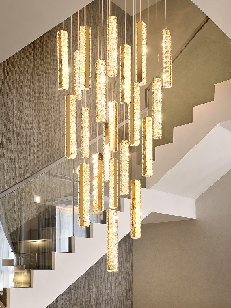 楼梯灯长吊灯后现代水晶大吊灯楼梯间吊灯复式楼别墅轻奢客厅灯具